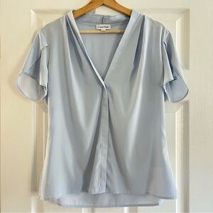 Calvin Klein Baby Blue Blouse Office Work Wear Flowy Flutter Sleeves Large